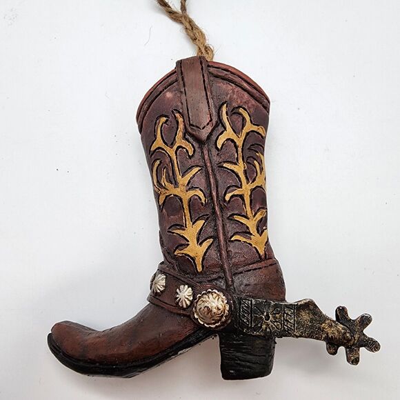 Cowboy Boot Christmas Ornament Brown Spur 3.5" Resin Western Cowgirl Rustic - Picture 4 of 10